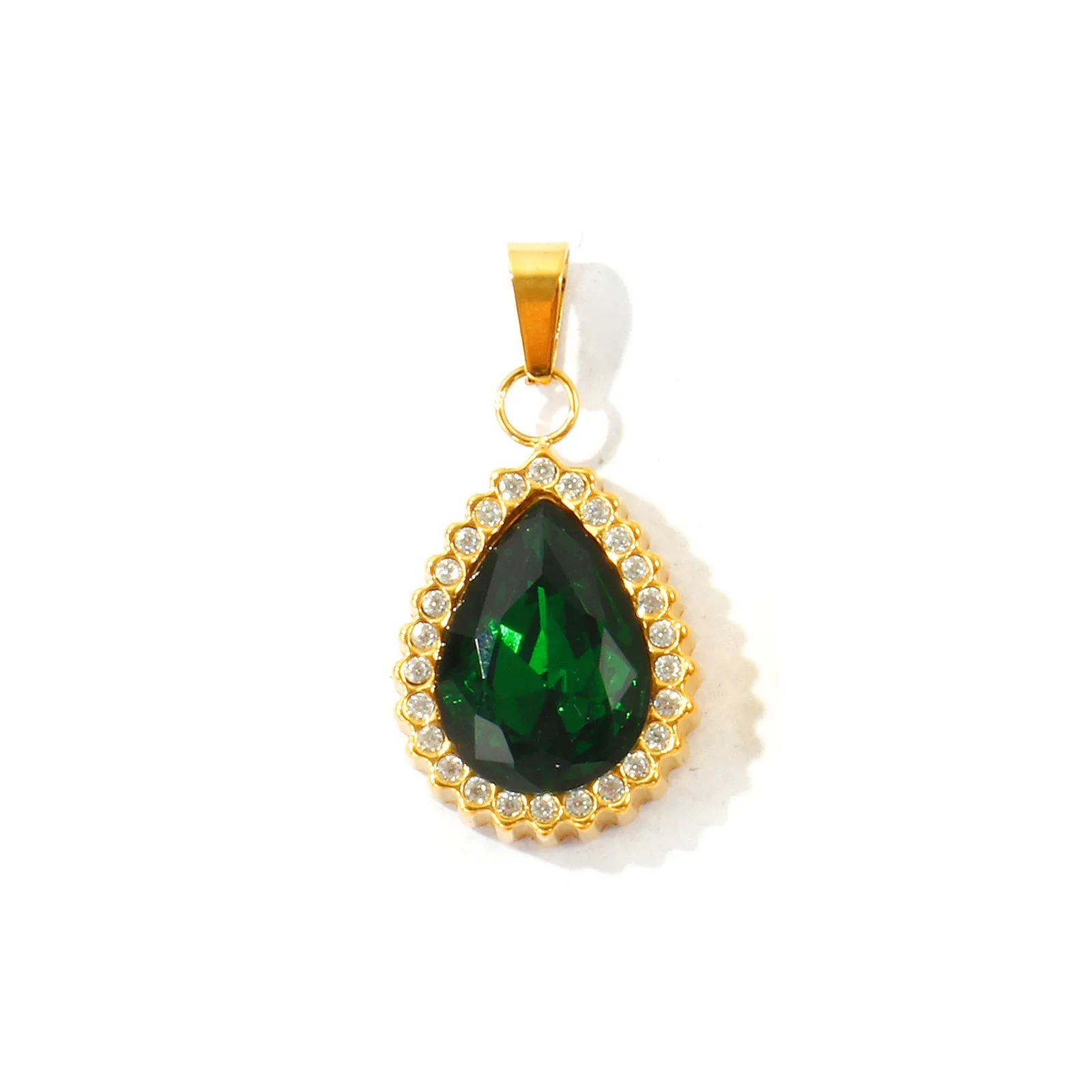 1 Stück Mikro-Pavé-Anhänger mit Zirkonia in Tropfen- und Ovalform, 18K vergoldet, 304 Edelstahl, Charm für DIY-Halsketten, Schmuckherstellung, 28x15mm – Detail 5