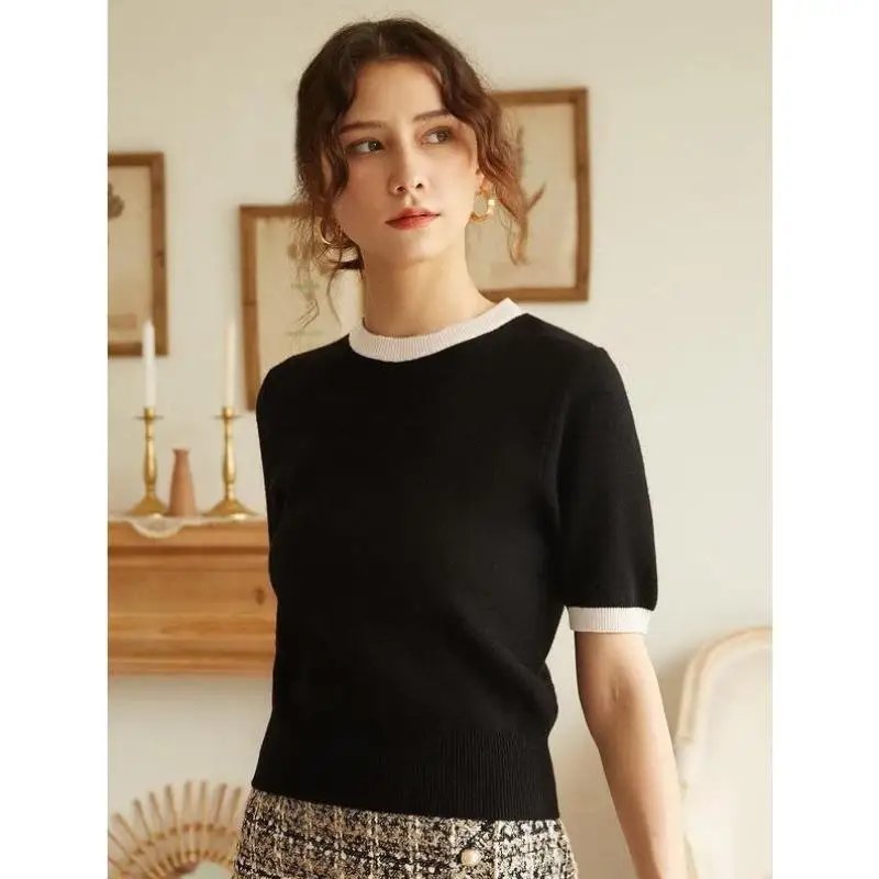 

Men's Knitted Sweater Contrast Color Tie ort Women's Ciwalk Collar Nine Points Sve Coolmax Fiber Deformed Proof