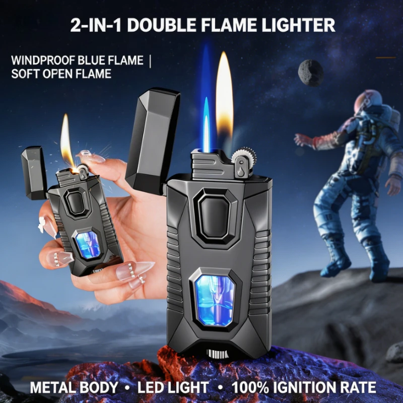 

New Multifunctional Mecha Modeling Lighter, Combined Grinding & Ignition Use, Portable Butane Torch Gadget Premium Gift