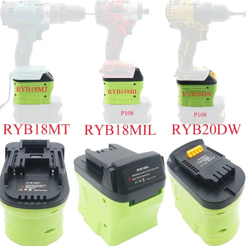 For Ryobi Lithium-ion Ni-Cd/mAh Batteries Converts To for Makita/Dewalt/Milwaukee Tools RYB18MT RYB20DW RYB18MIL Battery Adapter