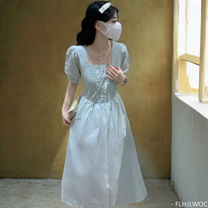 Vestidos lindos con cuello cuadrado Japón niñas mujeres verano manga corta dulce volantes vestido camisero con botones rosas