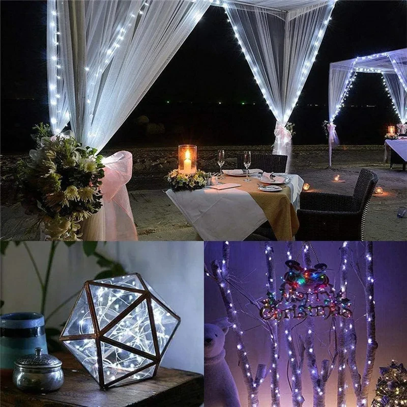 LED Outdoor Light String Fairy Garland Battery Power Copper Wire Lights For Christmas Festoon Party Wedding 8 Colors