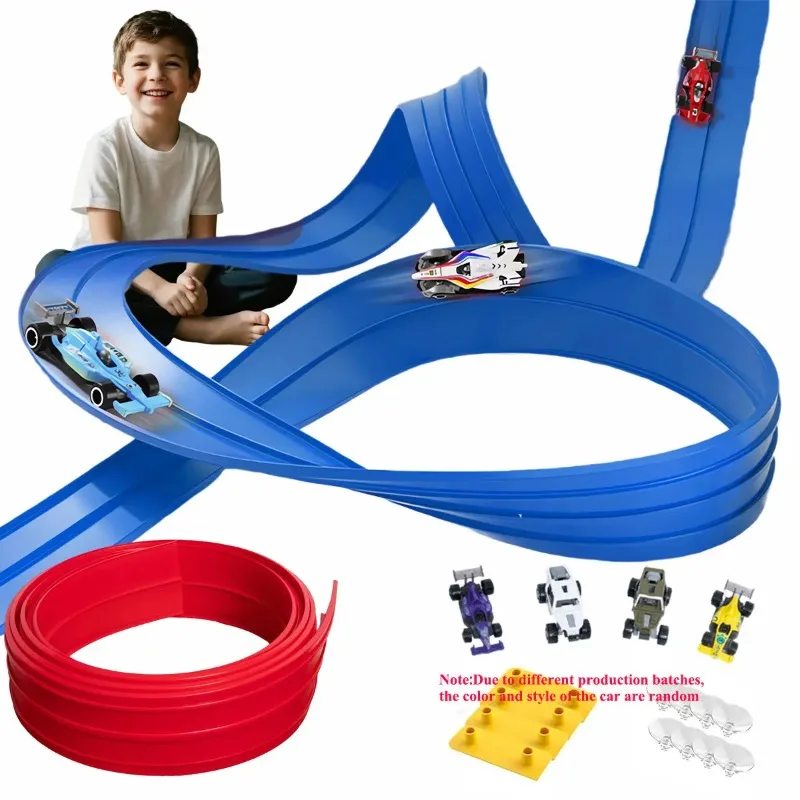 

Flexible Double-track Race Children Toys DIY Track Racing Car Ramp Compatible 1/64th Cars Portable Rolls Up Boy Christmas Gift