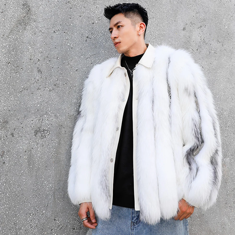 

Real Fox Fur Coat Men Jackets For Winter White Natural Fox Fur Jacket Best Selling Men's Short Coat