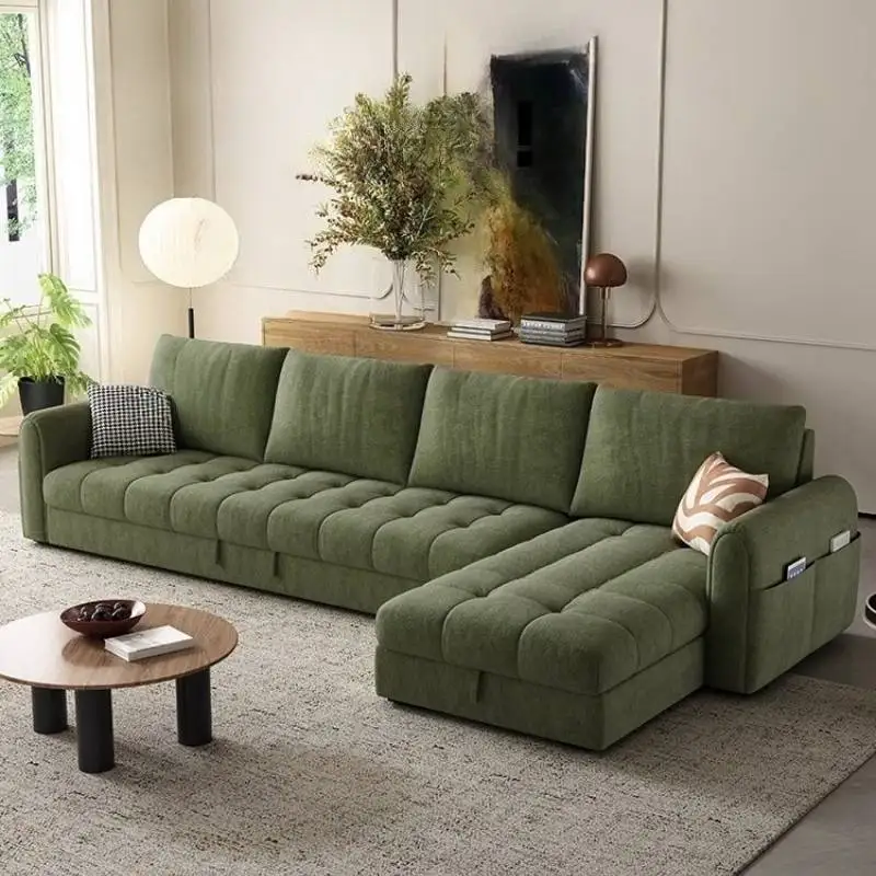 Wysokie sofy do salonu w kolorze zielonym, europejskie sofy do salonu z ciemnego sztruksu, zakrzywione sofy do salonu, leniwe sofy podłogowe, meble do salonu, wyposażenie domu.