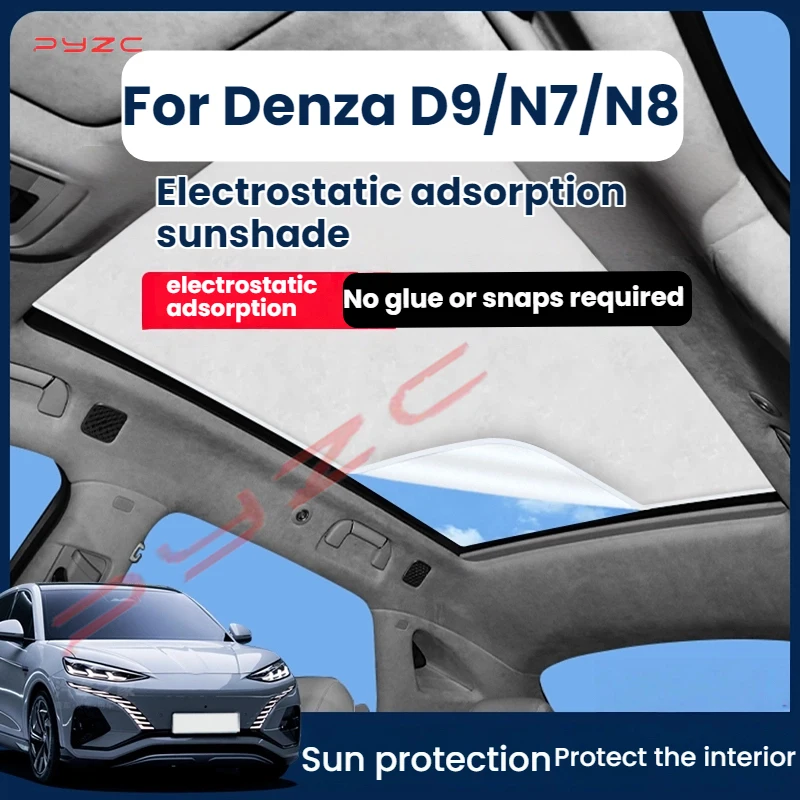 For Denza D9 N7 N8 N9 Car Electrostatic Adsorption Roof Sunshade Sunroof Sunshade Skylight Blind Shading Sticker Auto