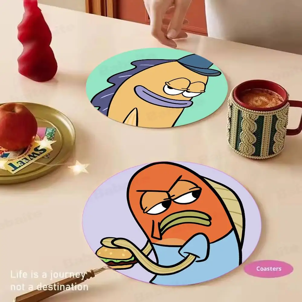 Cartoon Fish Retro Wooden Cup Mats Elements Colour Printing Cup Coasters Home Kitchen Decora Gifts