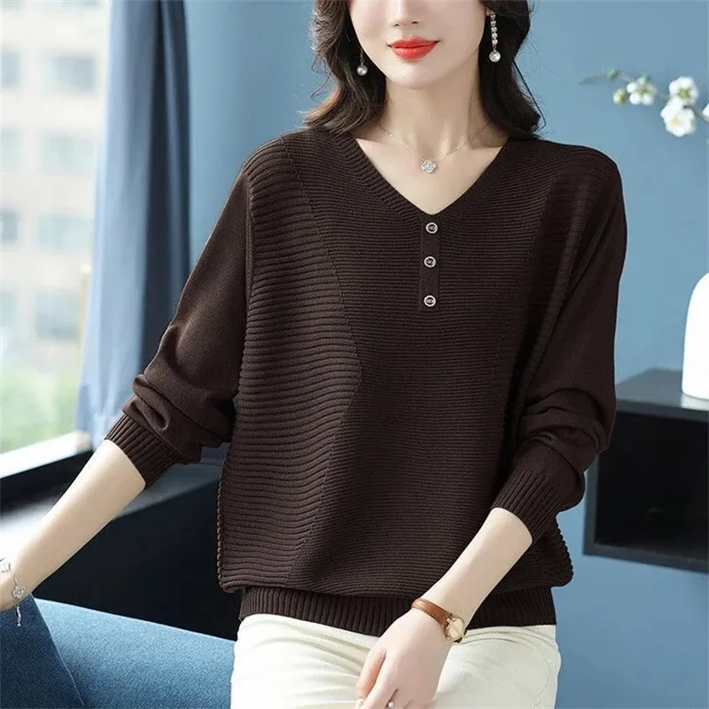 Spring Autumn New Sweater Women's Fashion Plus Size Knitwear Bottoming Shirt Female Coat Middle-Aged Mother Pullover Joker Top