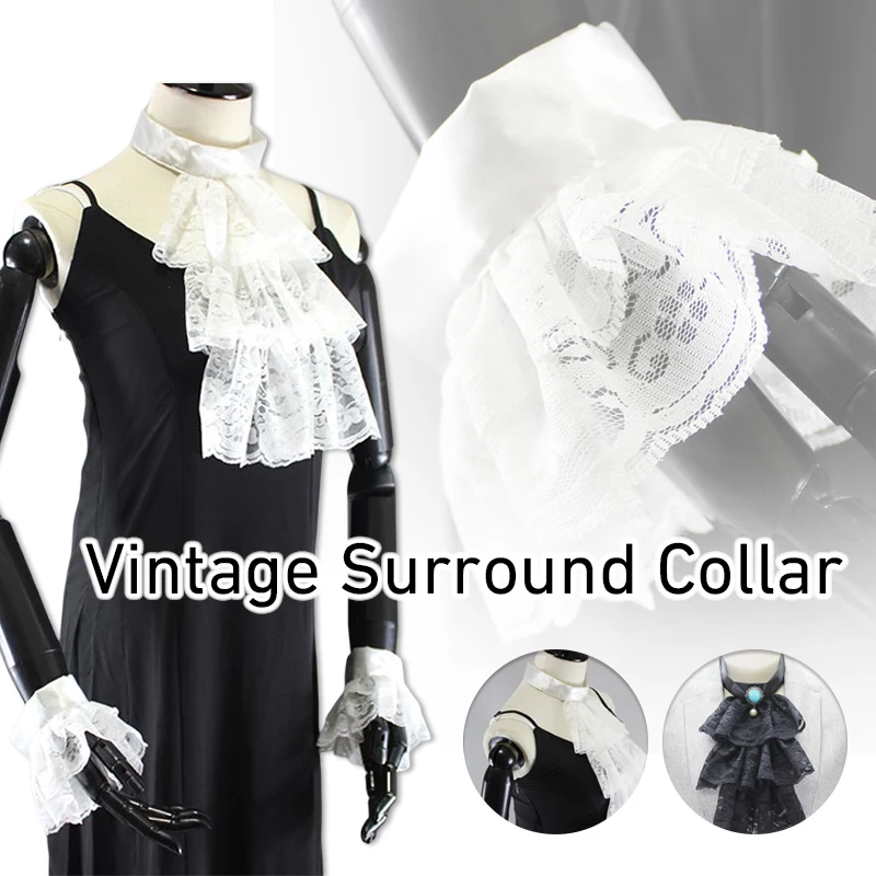 Ruffled Lace Retro Victorian Fake Collar Exotic Cosplay  Detachable False Choker Clubwear Renaissance Punk Collar Cuffs Sleeve