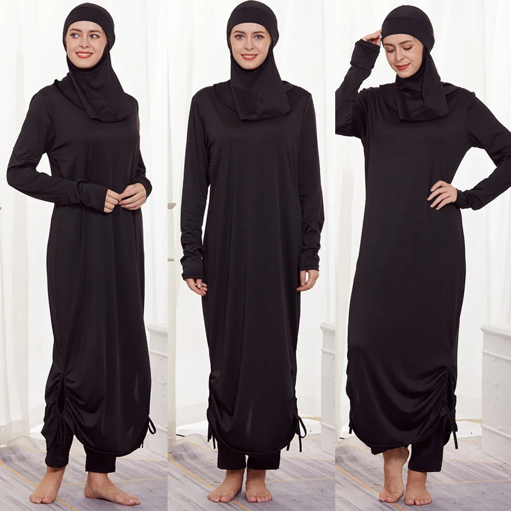 Burkini Met Hijab Moslim Badpak Vrouwen 2024 Nieuwe Badmode Maxi Jurk Islam Maillot Abaya Dubai Bescheiden Lange Gewaad Effen Kleding