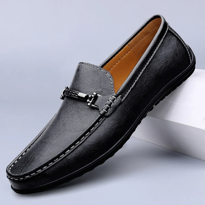 Men Genuine Leather Casual Shoes Fashion Comfortable Tods Luxury Brand Mens Loafers Moccasins Slip On Black Driving Shoes