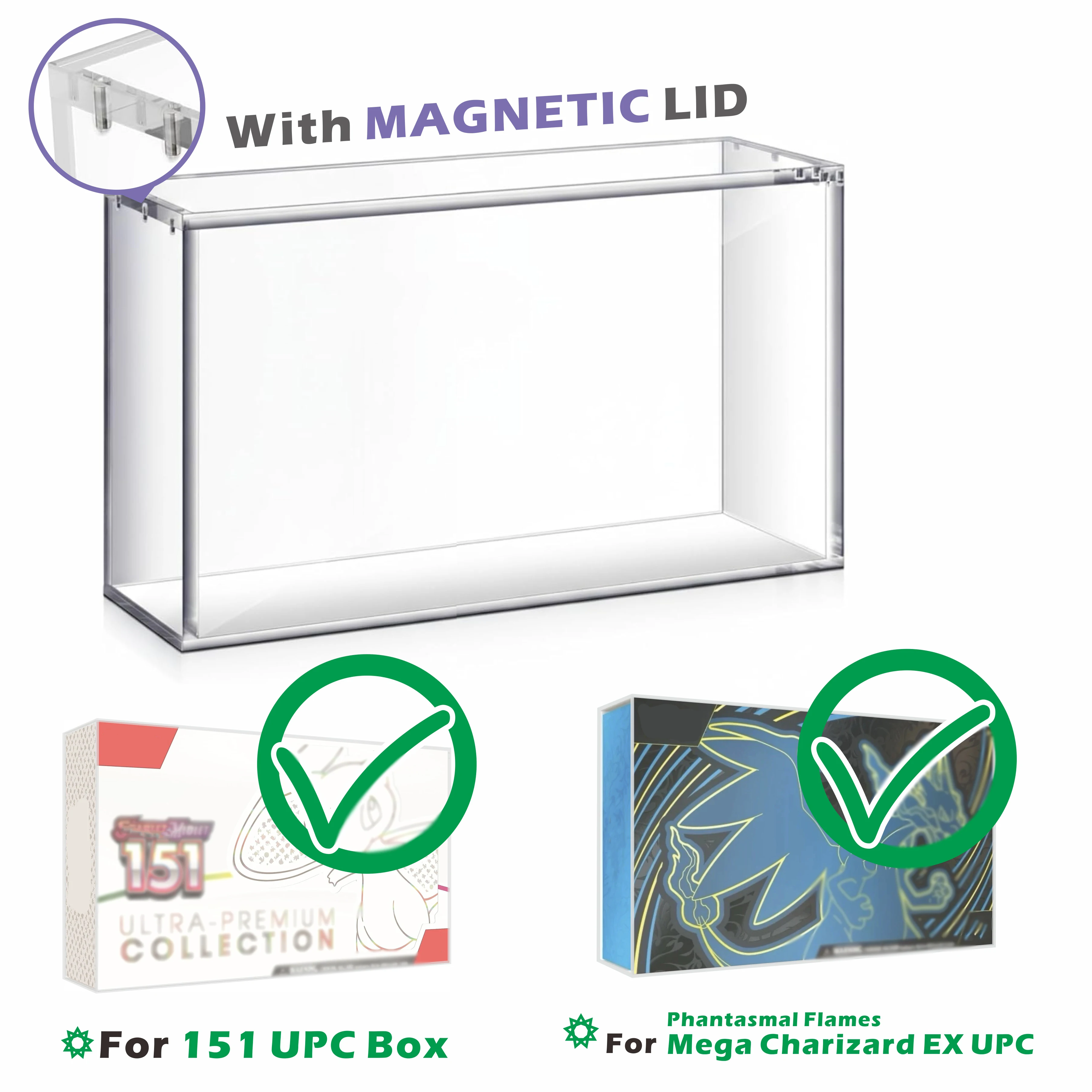 حافظة عرض مغناطيسية من الأكريليك من Mega Charizard EX UPC بسمك 5 مم لـ Mega Charizard EX UPC / S&V 151 UPC حزمة من 1 غبار واقية