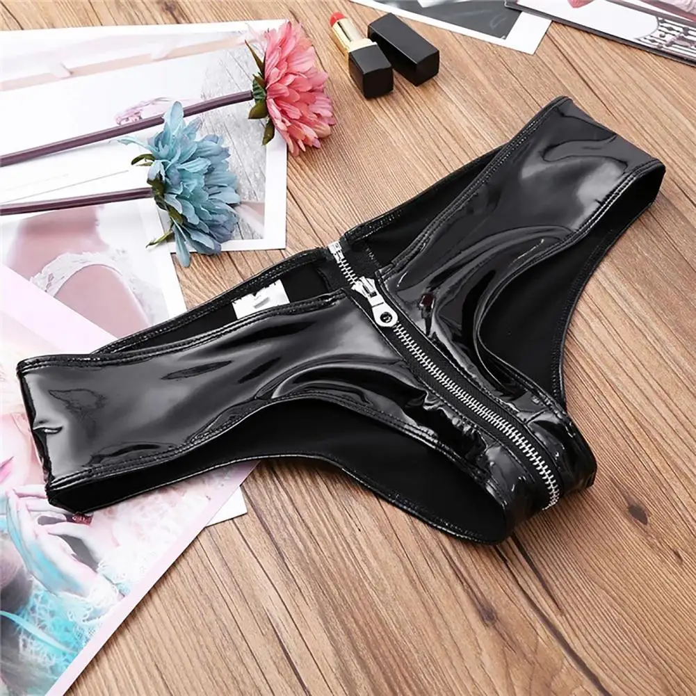 Leather Lingerie Low Waist Female Panties Underwear Mini Briefs Hot Panties Leather Shorts Sex Erotic Women G-strings T-Back