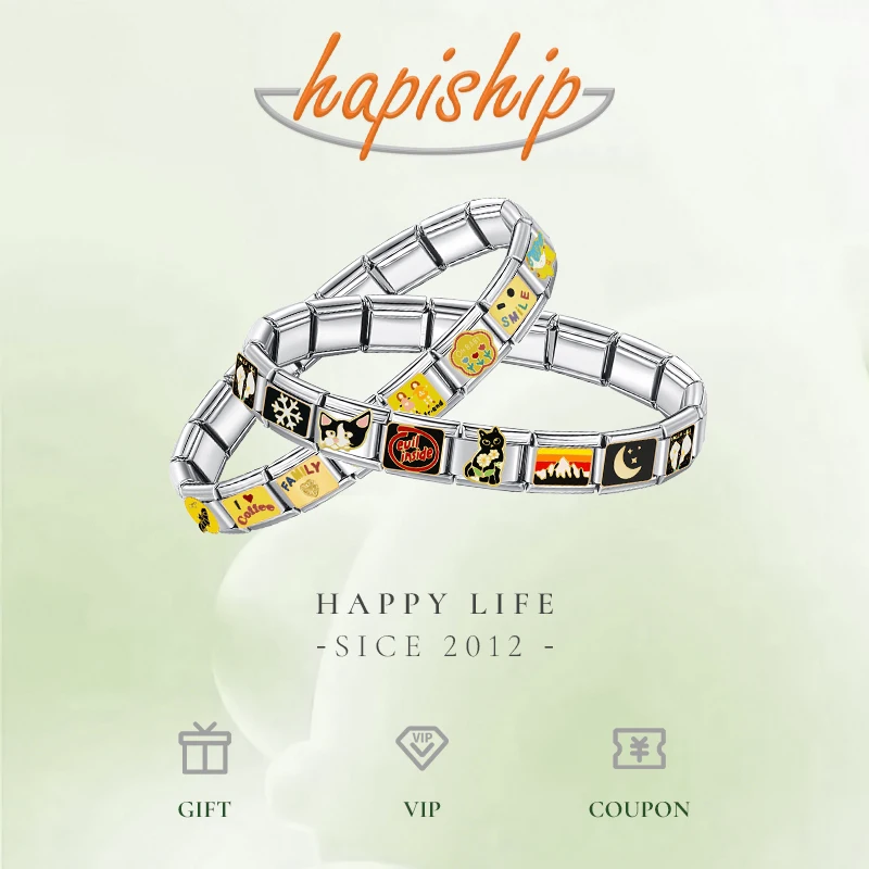 Hapiship 2024 Women\'s 9mm Itanlian Elastic Star Heart Butterfly Charm Fashion Bracelet Stainless Steel Bangle Jewelry ST-Jian