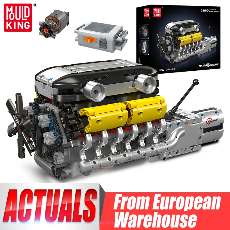 

Mould King 10202 Technical Car Engine Toys The Motorized Supercar V12 Engine + Transmission Building Block Brick Kids Gifts