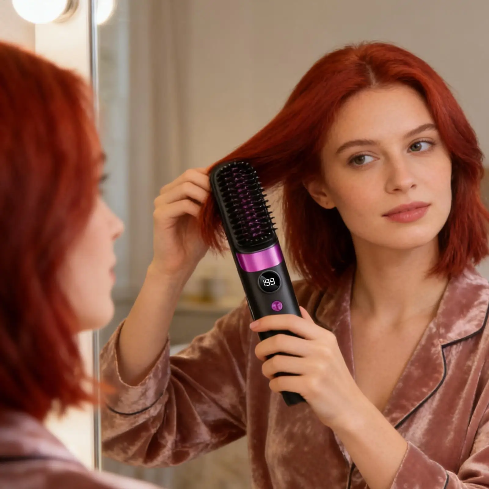 

Hair Straightener Brush 4 Temp Adjustable Quick Styling Comb Rechargeable Cordless Hair Straightener For Travel Hotel Weekend