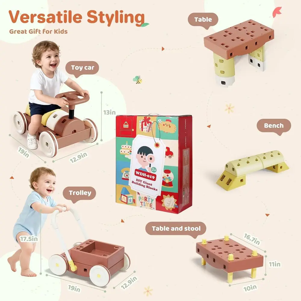 Blocchi da costruzione Jumbo Montessori STEM da 41 pezzi per 3+ anni, giocattoli impilabili per bambini per ragazzi e ragazze, regalo di compleanno