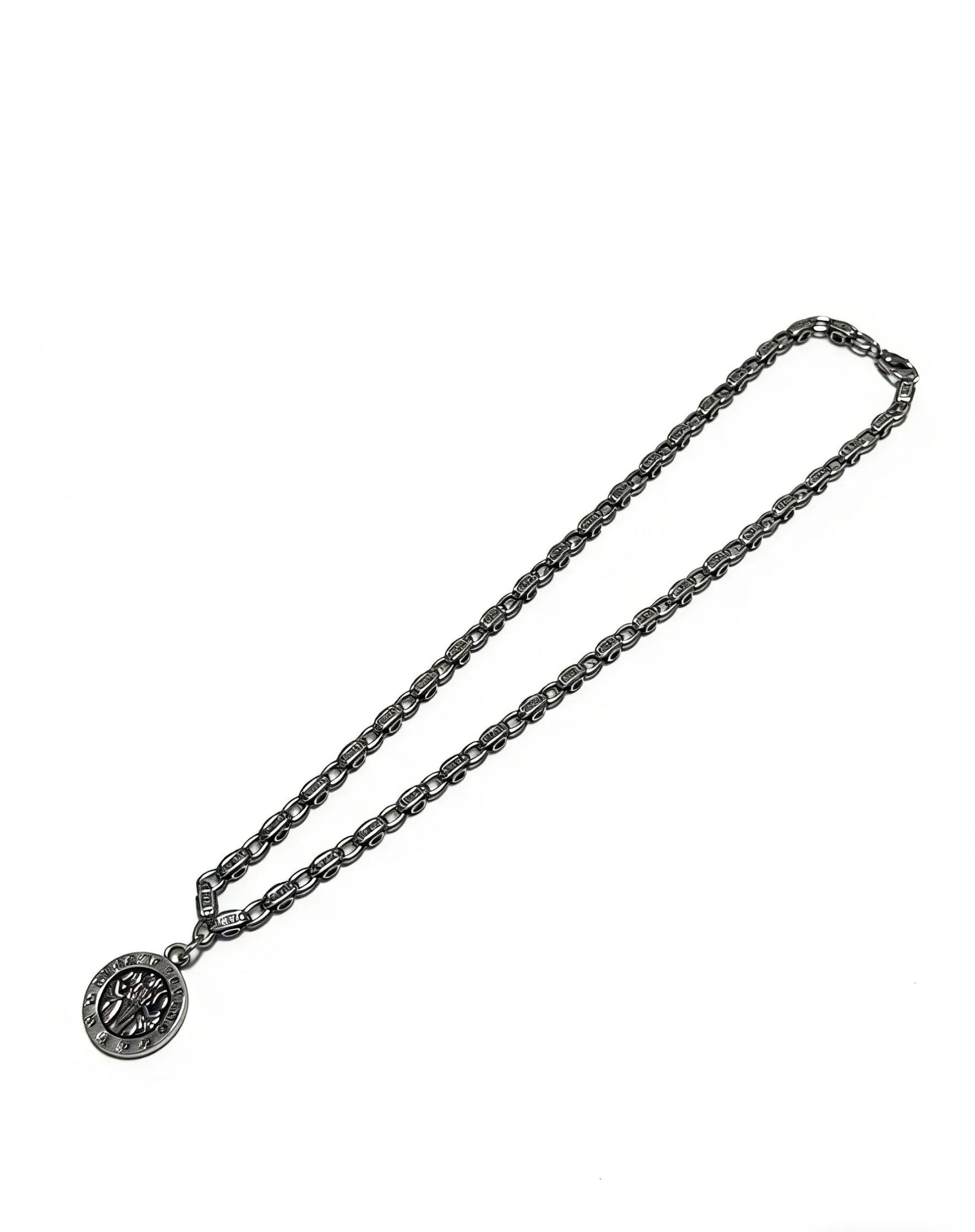 

S925 sterling silver round brand engraved cross personalized creative design retro old charm CH necklace