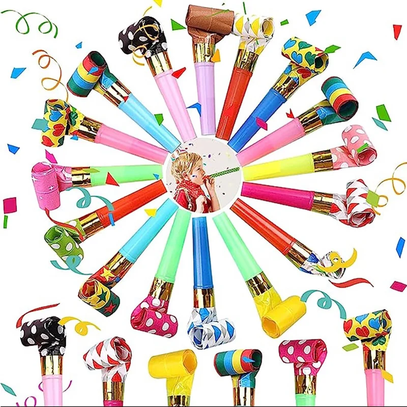 20Pcs/bag Party Horns Blower Whistles Noisemakers, Party Favors Colorful Birthday Blowout Horns Whistles Multiple Color Goodies