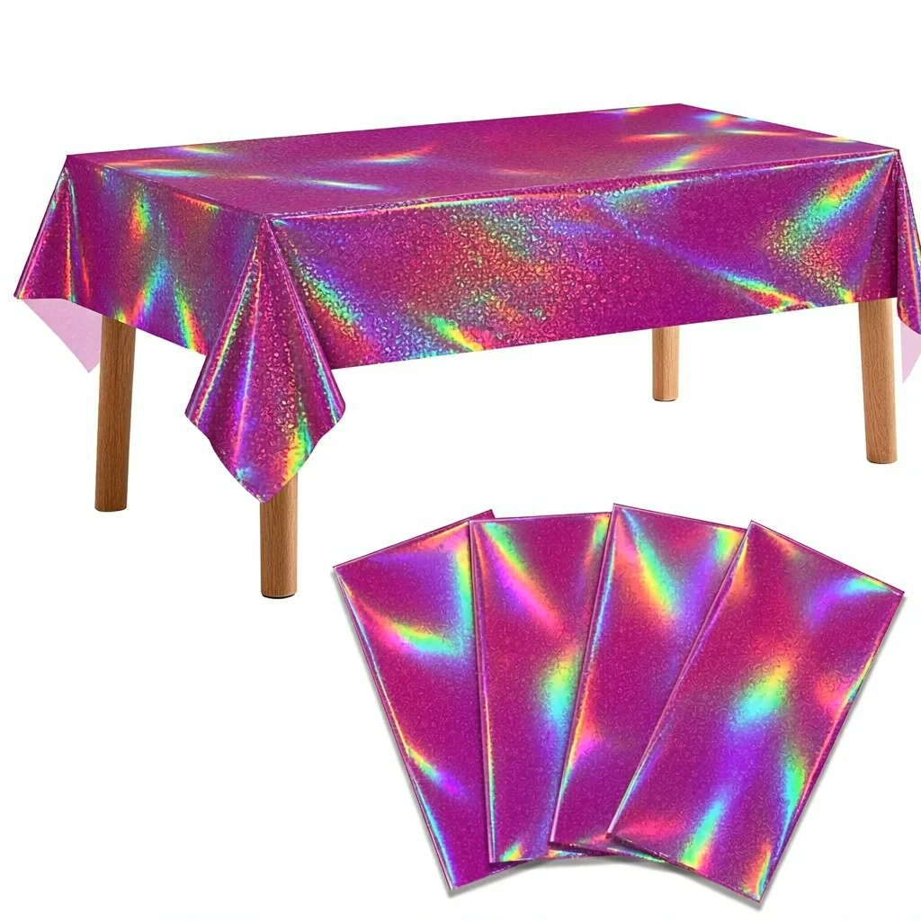 1/3/5Pcs Disposable Rectangular Holographic Star Moon Purple Tablecloth 137×183cm/54×72In Waterproof Plastic Party Table Cover