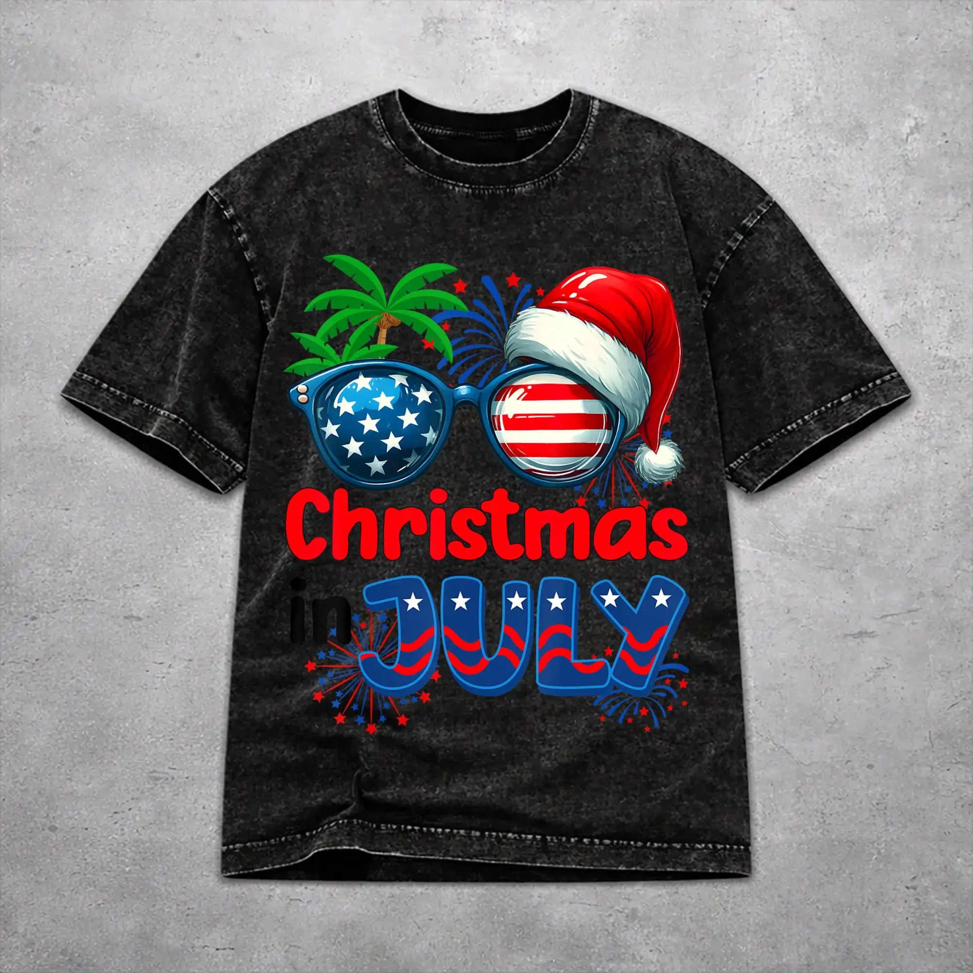 Novelty Men Women Christmas In July Vacation Tee Shirt Oversize Washed  T Shirts Outfits
