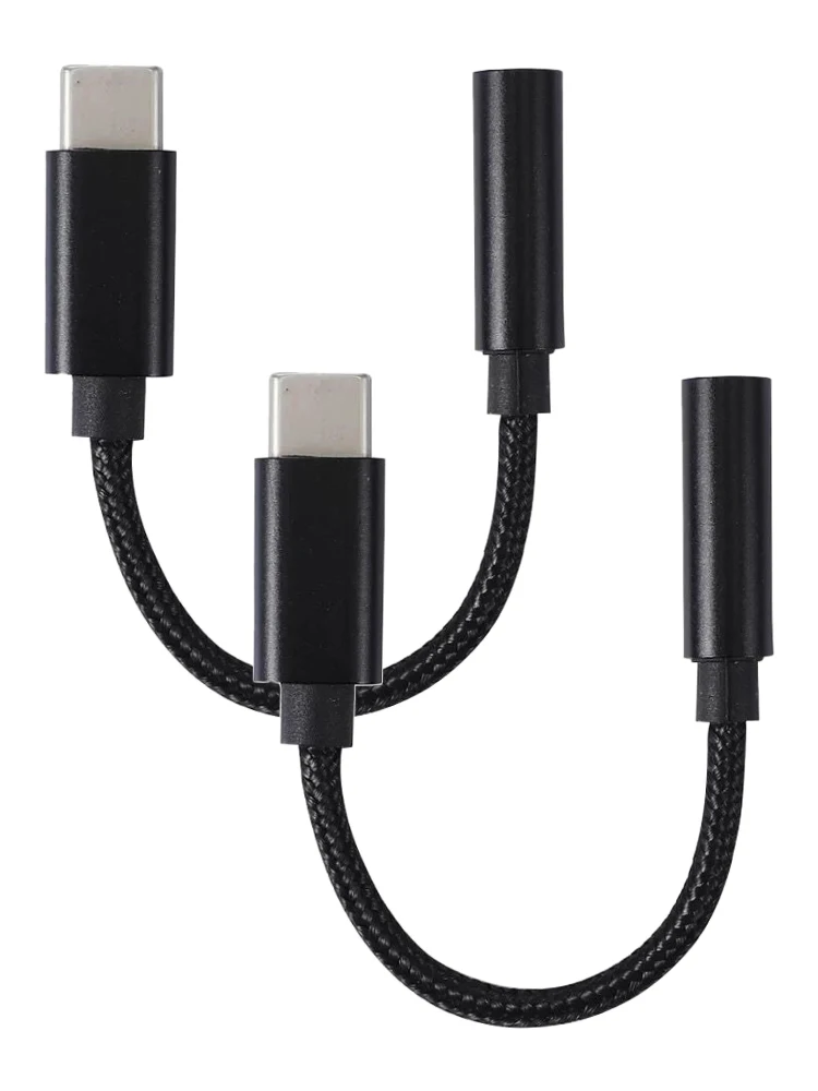 プラグアンドプレイフレキシブルヘッドフォンタイプC〜3.5mmジャック、編組、アルミニウム合金、USBアダプター、スマートフォン通話、ホームオフィス、2個