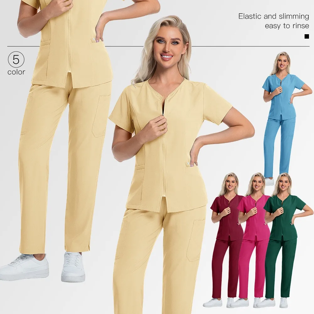 Multicolor Nursing Operating Room Clothes Medical Scrubs Uniform Women Nurse Scrub Set Top 2 Piece Suit Beauty Salon Work Wear
