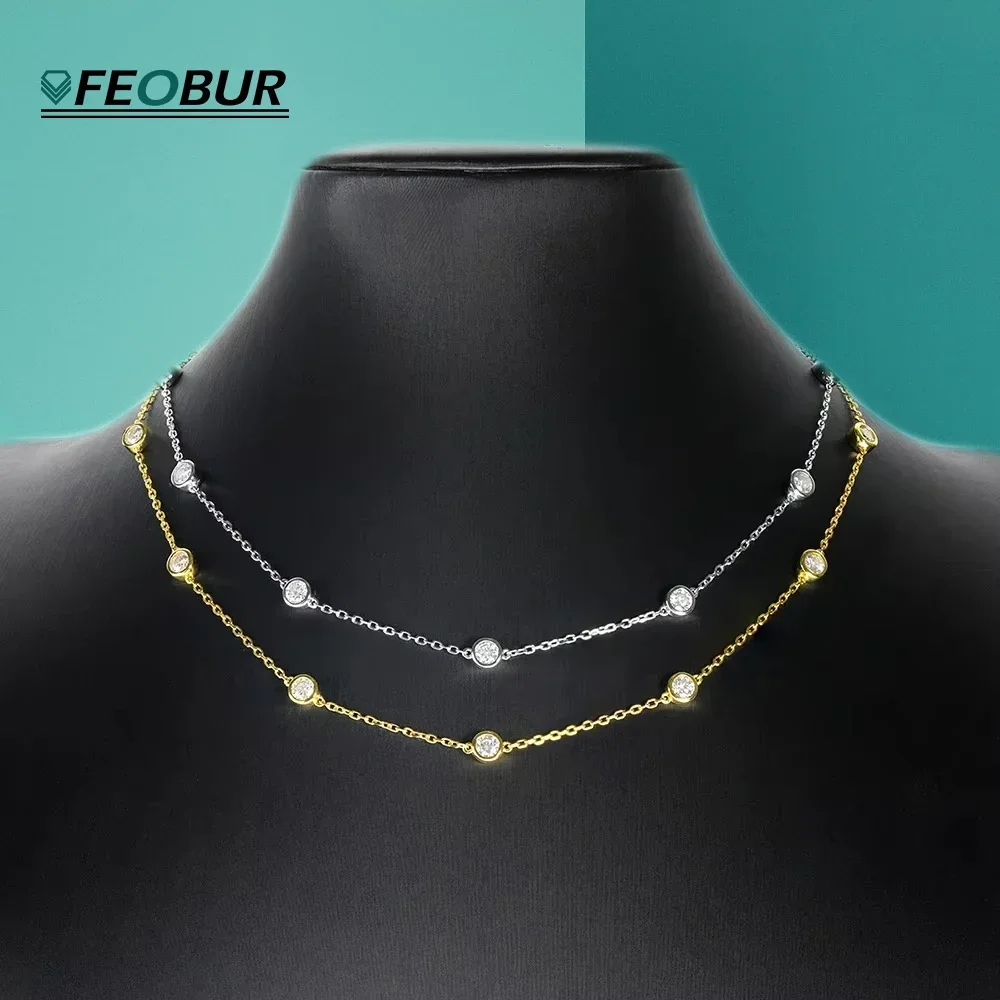 

FEOBUR 3cttw 4mm Bubble Moissanite Necklace for Women S925 Sterling Silver Overlay Style Neck Chains Full Diamond Choker Jewelry