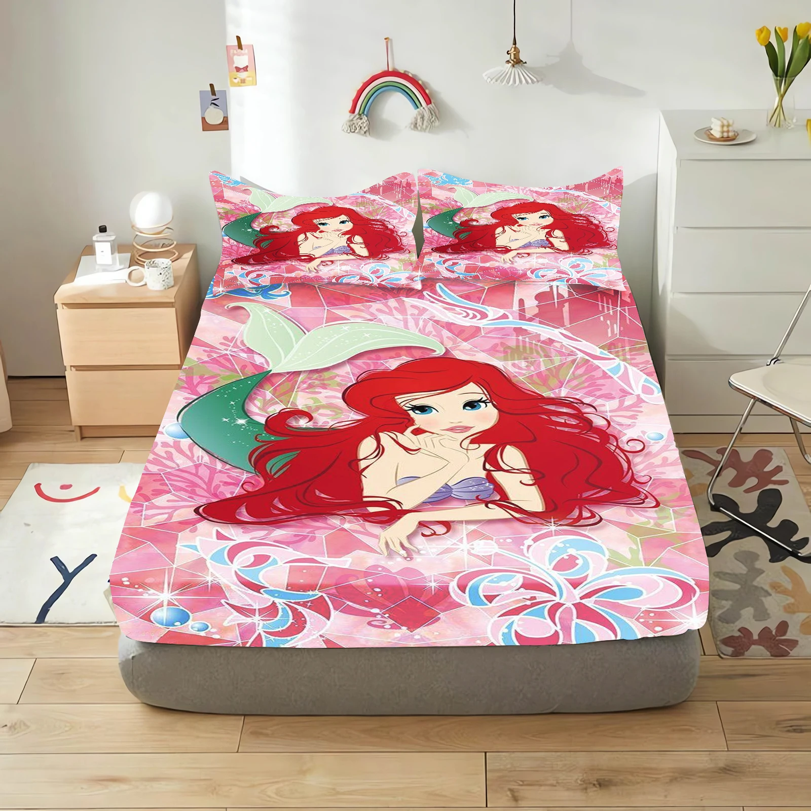 

Mermaid Princess Ariel Fitted Sheet 3D Children'S Bedding Set With Pillowcase Suitable For Children And Adults 100% Polyester