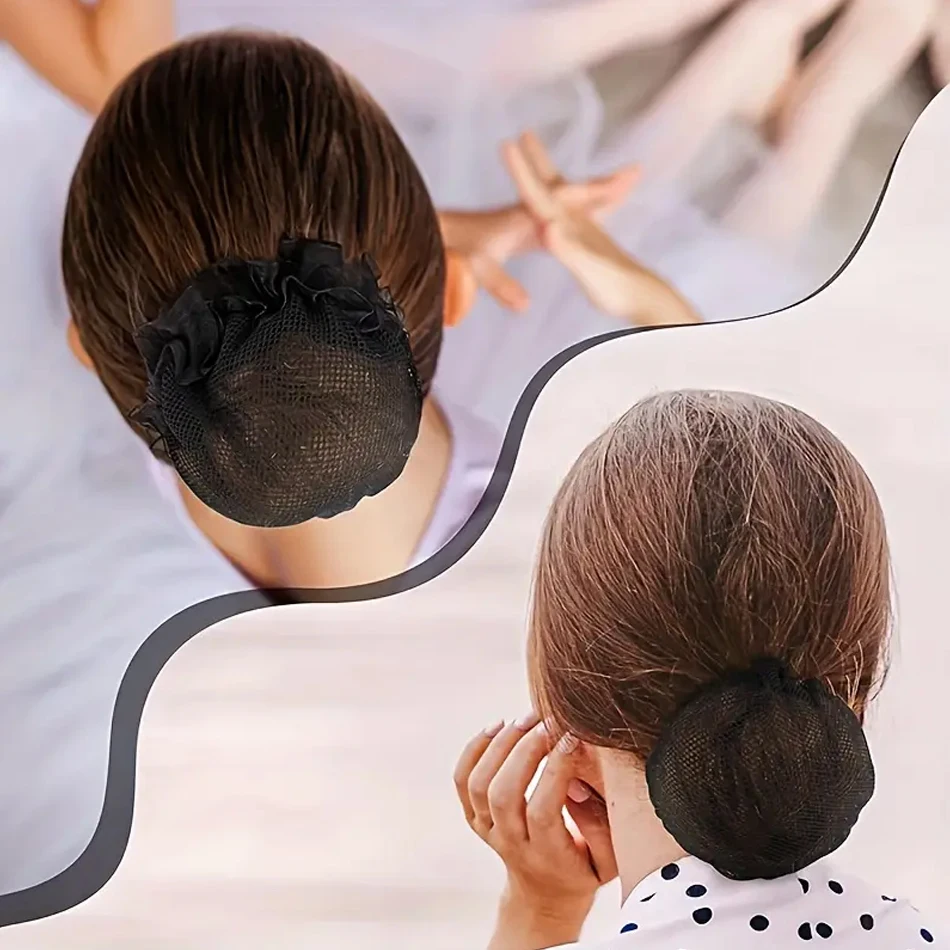 Invisible Hair Net With Drawn Rope and Lace Elegant Black Ballet Bun Maker Elastic Hair Net for Dancers Nurses Flight Attendants image 6