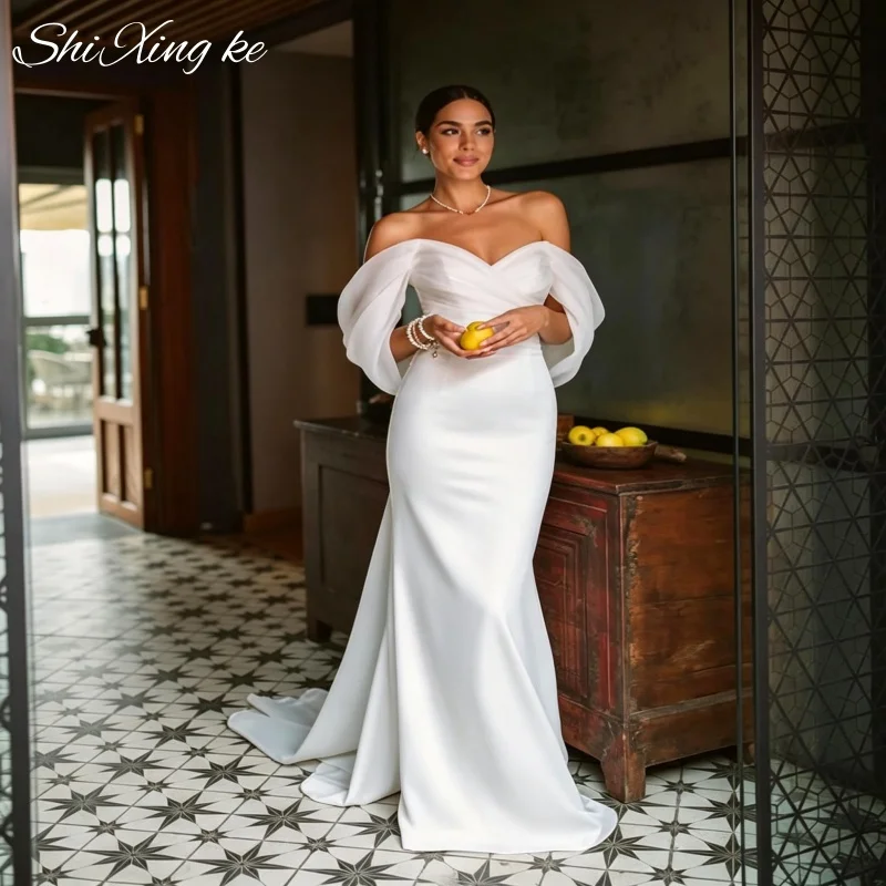 Shi Xing ke Modern Fitted Mermaid Wedding Dress Draped Open Back Off‑Shoulder Bridal Gown Customized