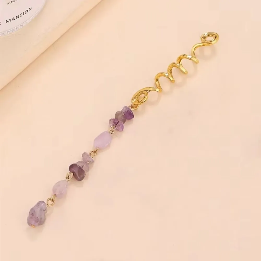 2Pcs/Set Long Tassel Dreadlock Hair Jewelry Vintage Ethnic Style Irregular Stone Pendant Hair Loop Alloy