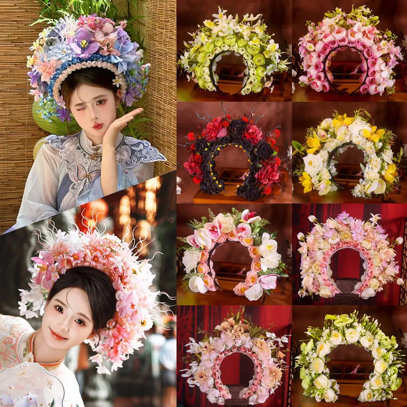 

Этническая заколка-ободок 2025: Новинка, шелковый цветочный головной убор в стиле ханьфу, древние аксессуары для волос для женщин и девушек, для путешествий и фотосессий