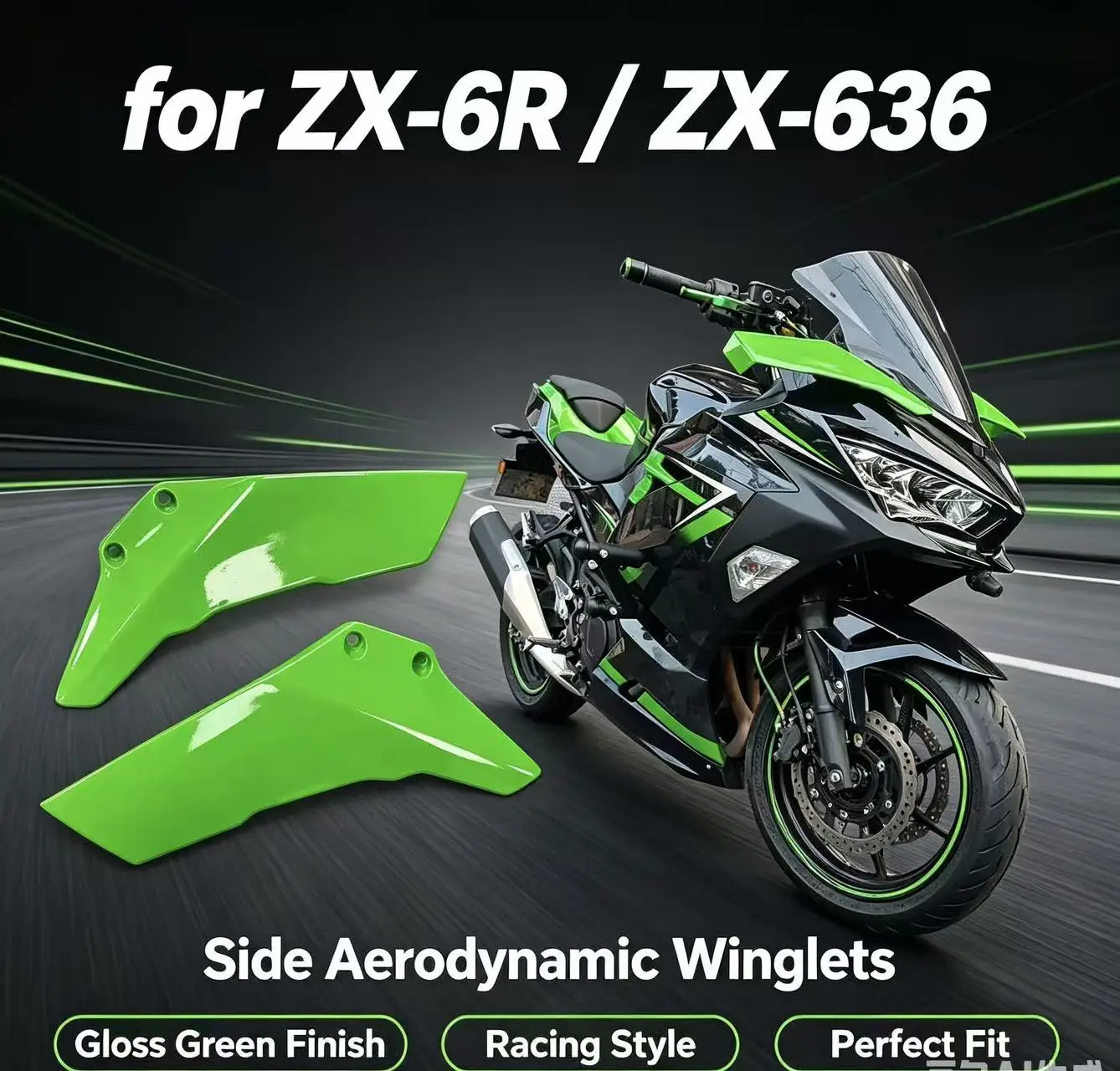 Accessoires de moto pour KAWASAKI ZX-6R ZX-636, déflecteur d'air, aile latérale zx6r, kit de carénage avec ailes fixes supérieures et inférieures