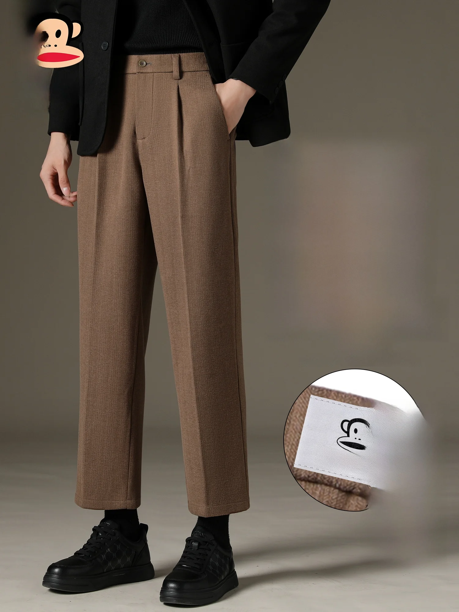 

PaulFrank Men's Casual Trousers Fce Lined Wool Blend Loose Straight Leggings Spring Busin Leisure Warm Nine Points