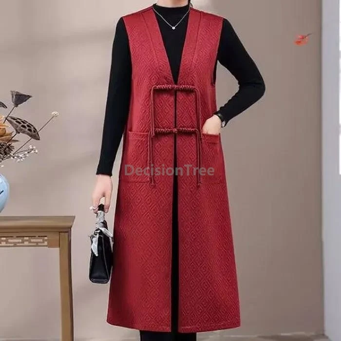 

2025 длинный стильный осенний жилет, модный темпераментный городской женский повседневный универсальный кардиган в стиле ретро, китайский жилет с кисточками на пуговицах