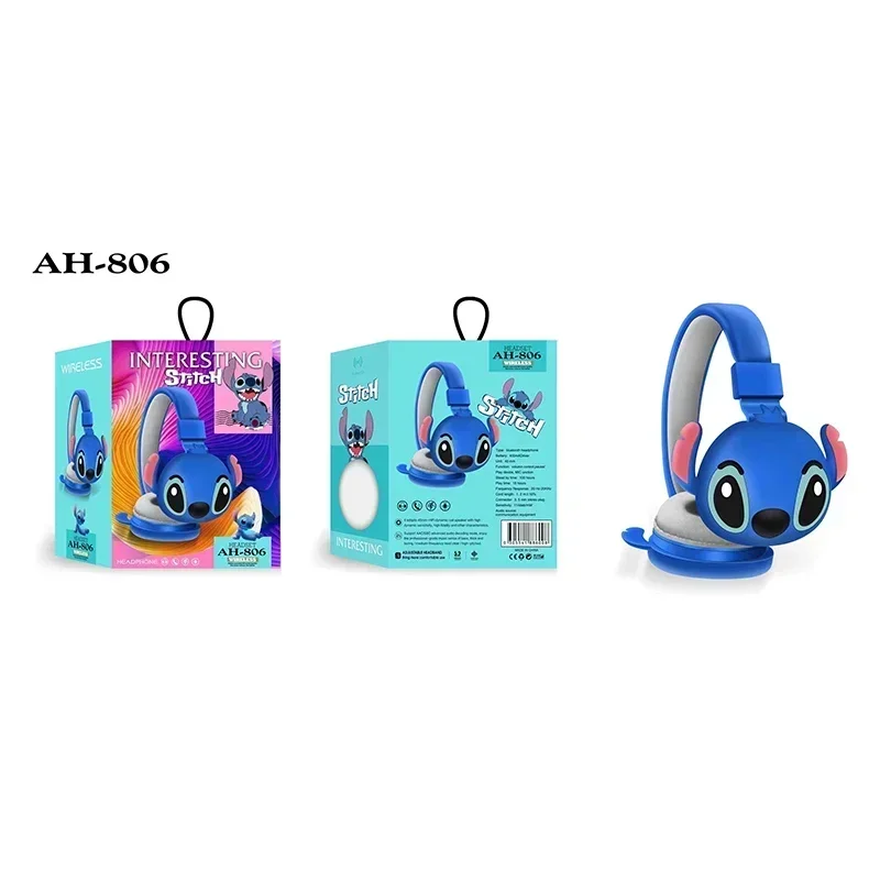 Disney stitch sem fio bluetooth fones de ouvido AH-806 alta fidelidade som estéreo dobrável com microfone anime dos desenhos animados crianças presente aniversário