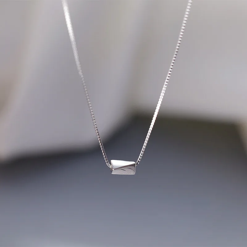 Geometric Minimalist 925 Sterling Silver Irregular Square Pendant Necklace for Woman Collarbone Chain Jewelry Accessories Gifts