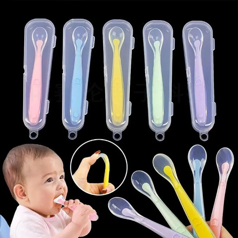 

Silicone World Baby Complementary Food Silicone Spoon Training Spoon Soft Spoon Children's Feeding Tableware with Storage Box