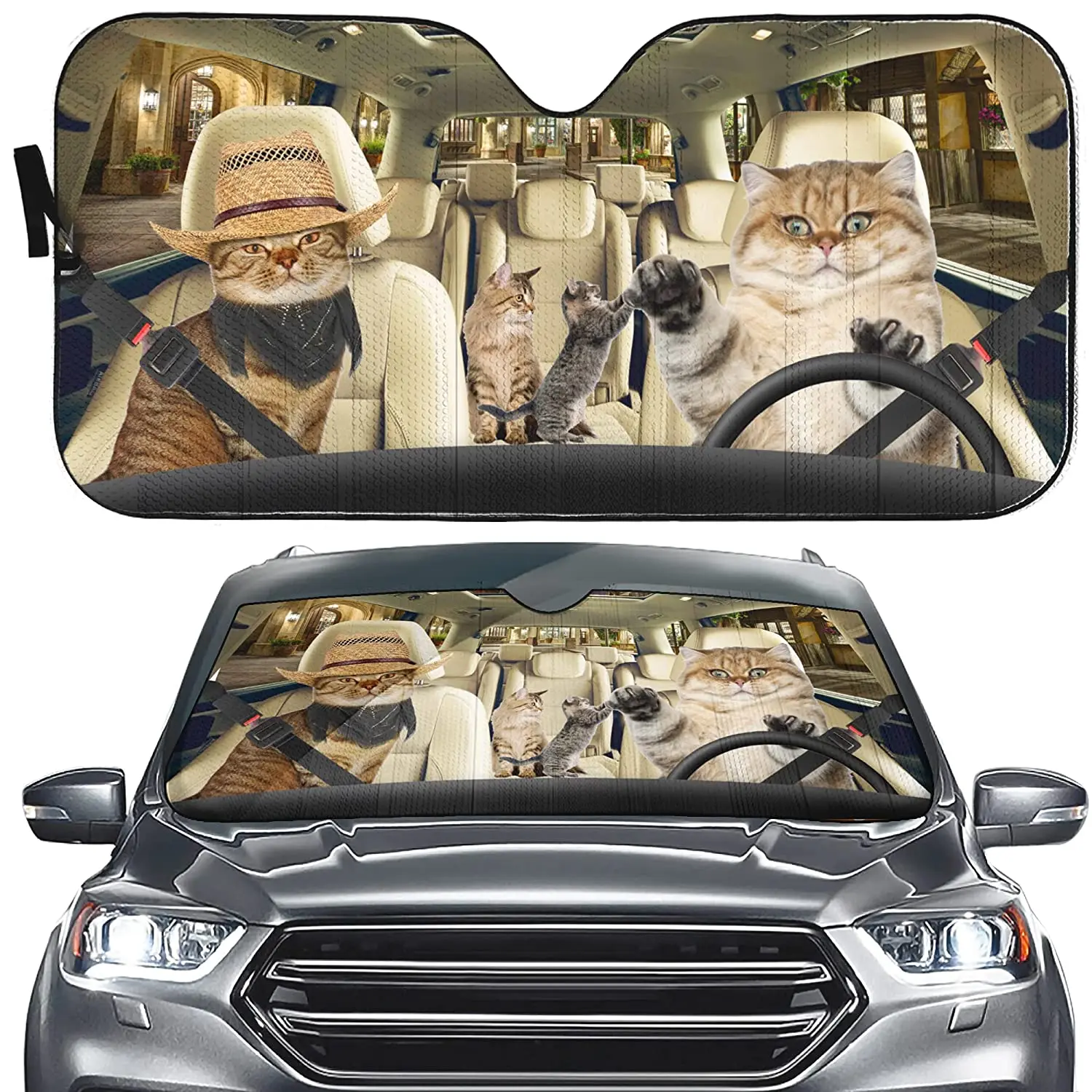 

Bengal Cat Driving Windshield Sun Shade,Car Front Window Pet Cat Sunshade Cover,Automovie Windshield Visor Outdoor Block UV Sun