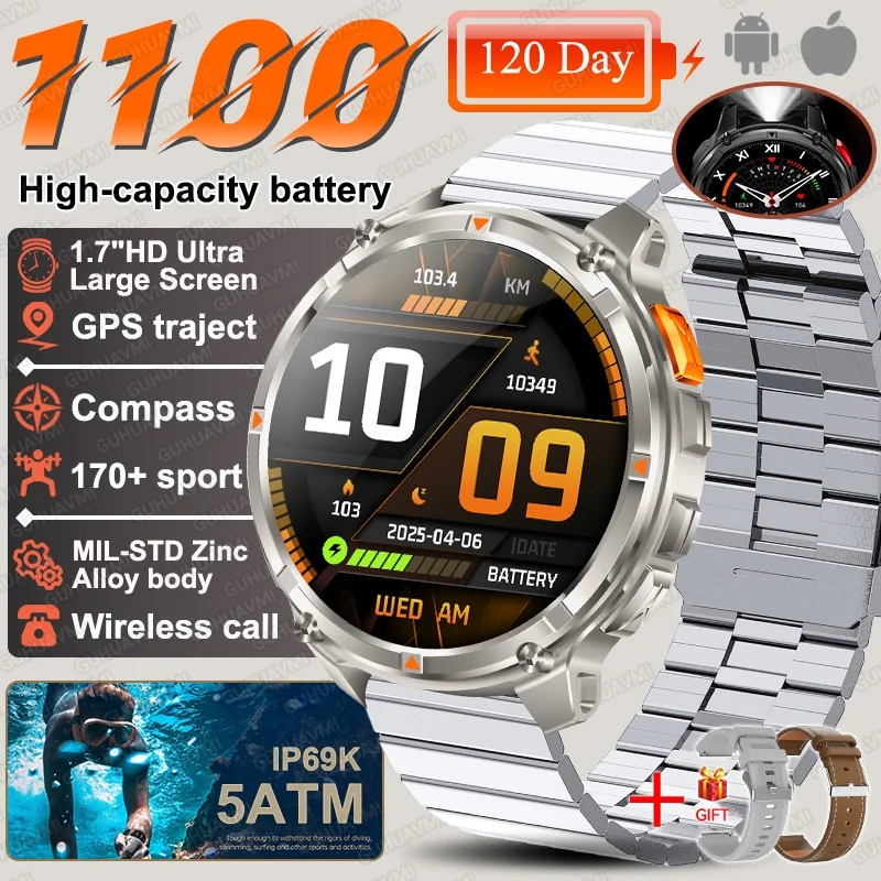 2026 Nieuwe T-Rex3 Ultra 1100 Mah Militaire Smart Horloge Mannen 1.7 "AMOLED GPS Path 5ATM Waterdicht Kompas LED zaklamp Smartwatch iOS - afbeelding 1