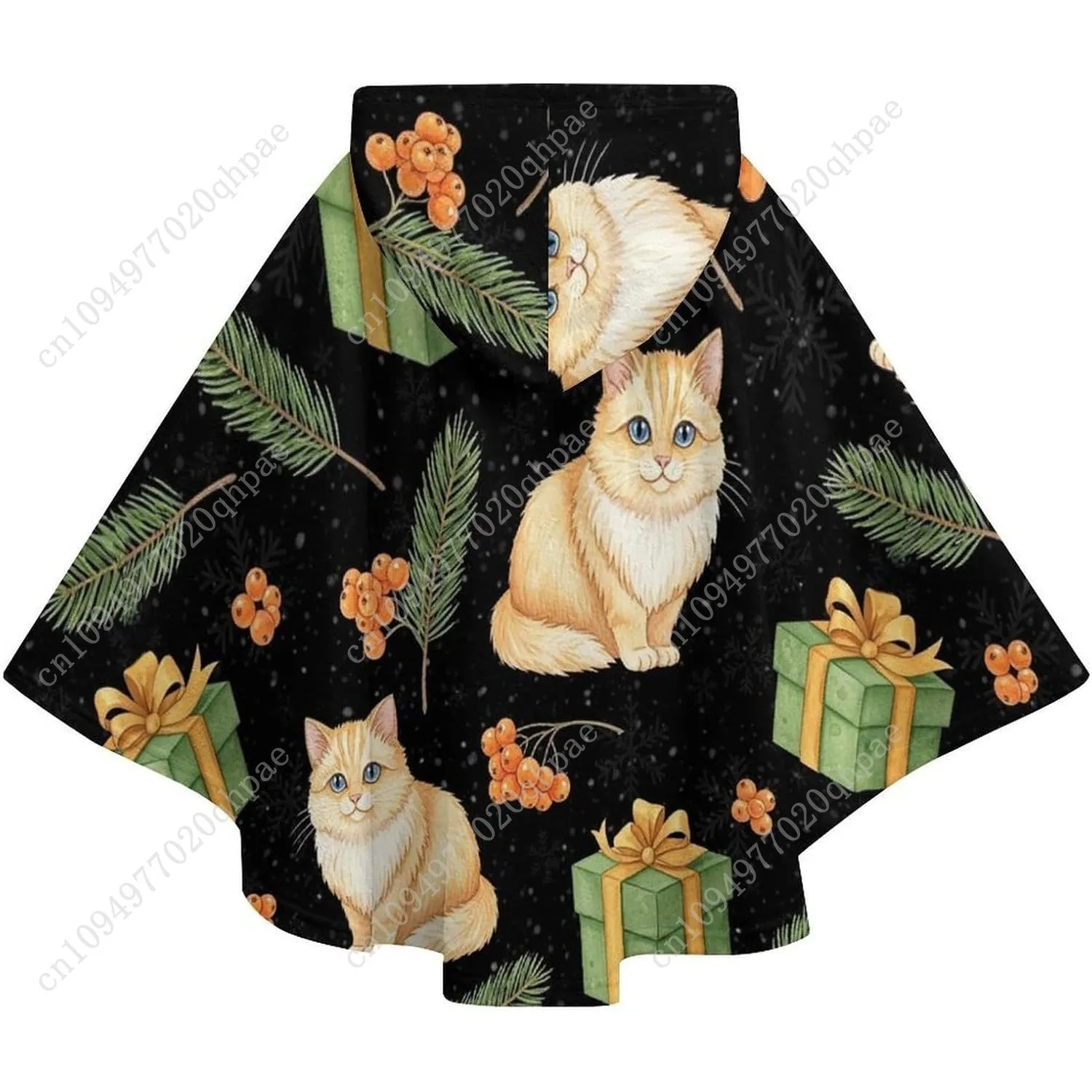 سترة بطانية مريحة من الفلانيل، فروع التوت القطط، رقاقات الثلج، هوديي كبير الحجم مع جيوب للأطفال والمراهقين #6