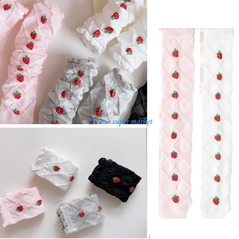 

090B Детские длинные носки-трубочки с украшением в виде клубники, высокие однотонные носки-трубочки