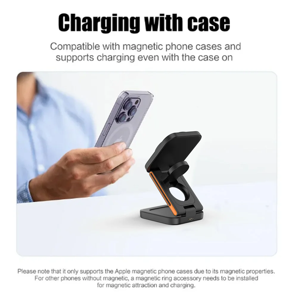 100W Wireless Charger 3 in 1 Magnetic Foldable Wireless Charging Station for iPhone 15 14 13 12 11 Pro Apple Watch 8 9 Airpods