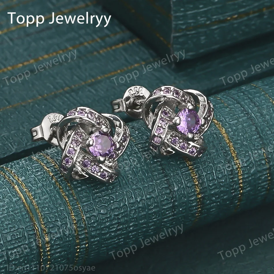 Elegantes Pendientes Giratorios de Plata de Ley 925 con Circonita Morada para Mujer, Accesorios Encantadores, Regalos de Boda, Joyería