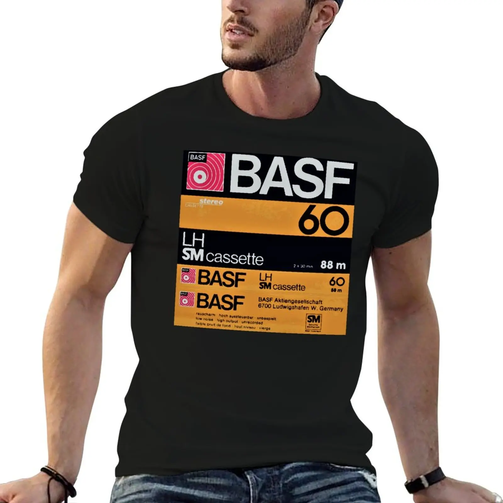 Camisetas de algodón BASF Tape Cassettes para hombre, camisetas 100% algodón para hombre, camisetas con estampado gráfico para hombre, camiseta de algodón 100%