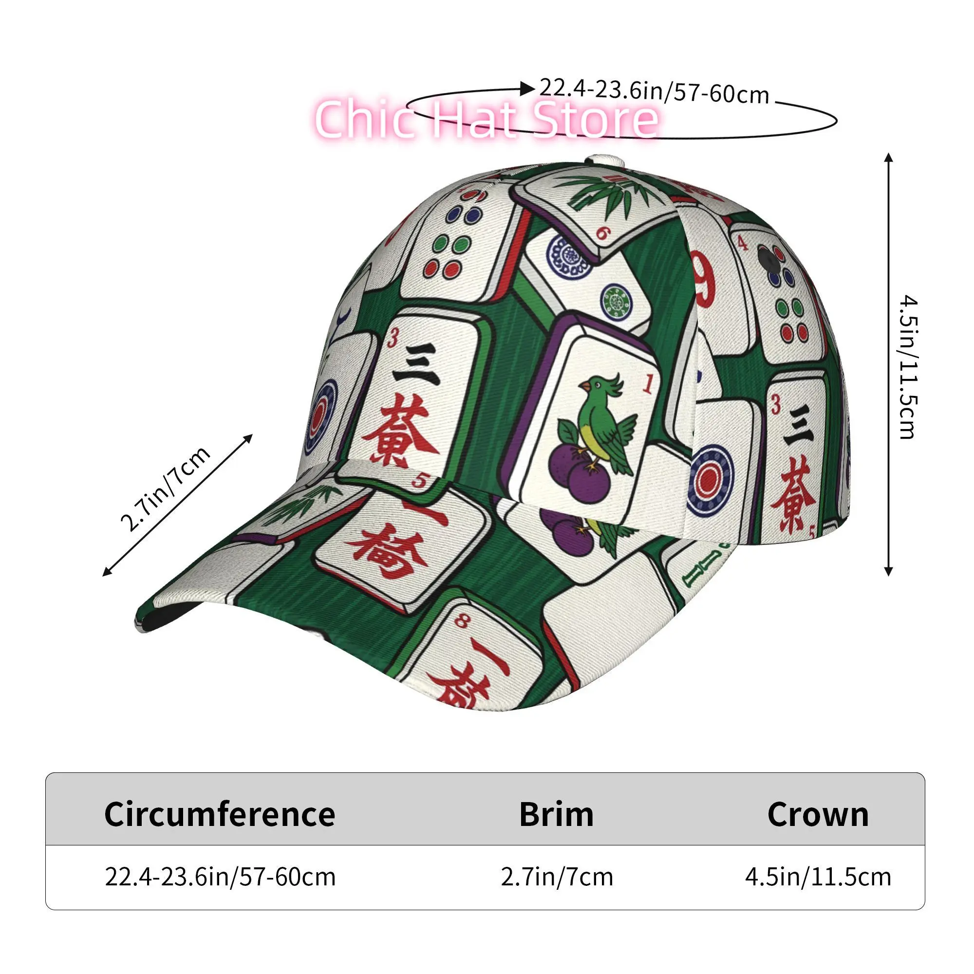 Mahjong Tiles Pattern, Fashionable Printed Baseball Cap, Curved Brim Baseball Cap, Sports Running Hat, Adjustable Baseball Hat