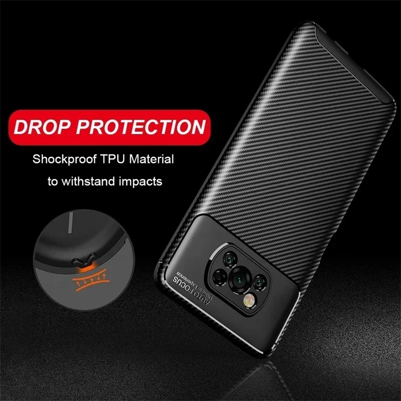 X3Poco حافظة ممتصة للصدمات من السيليكون رفيعة من ألياف الكربون مضادة للخبط حماية لهاتف Xiaomi Poco X3 Pro 3X X 3 NFC PocoX3 NFS Para Fundas