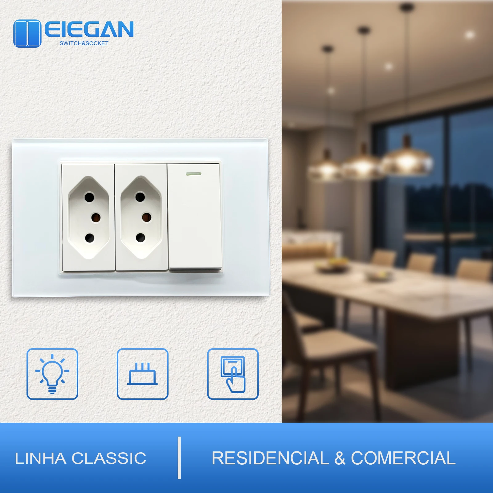 ELEGAN 118mm White Brazil Tempered Glass Standard Outlet Dual Usb Type C Wall Socket Light Switch Switzerland 10A 20A Home decor view 2