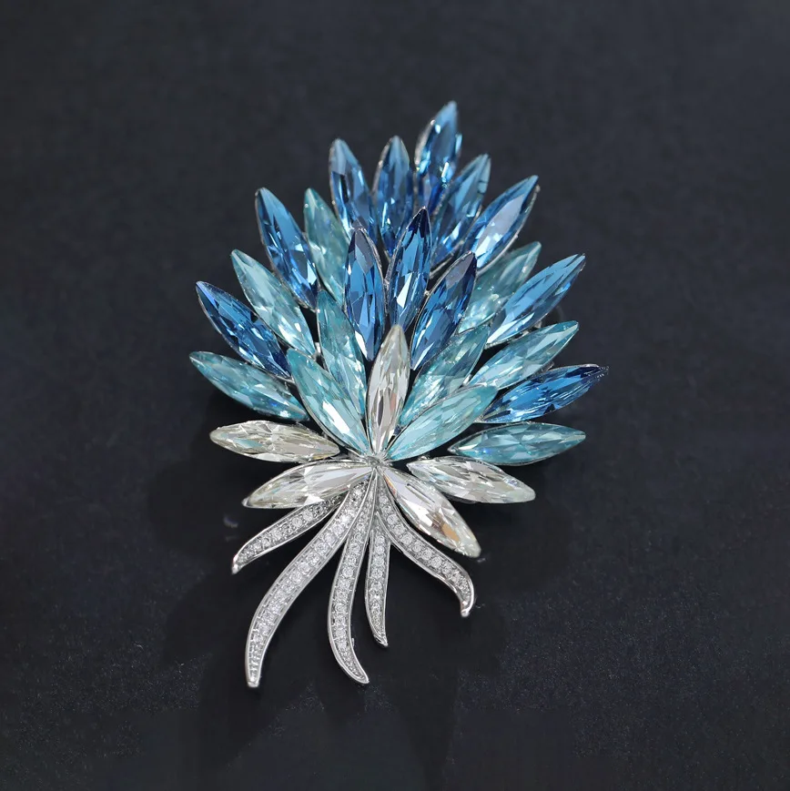 

Opulent Design Ombre Blue Leaf Floral Bouquet Brooch Pin Anniversary Dating Jewelry